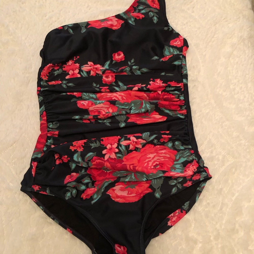 Albion Black One-Shoulder One-Piece Swimsuit with Red Floral Print - Picture 5 of 6